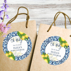 Babydusche danke Tag blauen Fliesen Zitrone Gefall Runder Aufkleber