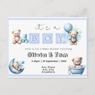 Babydusche - Das ist ein Junge! Teddybären. bearbe Postkarte