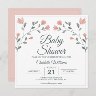 Babydusche Delikate Blume Rosa & Leder Grün Einladung