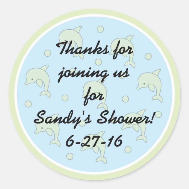 Babydusche "Delphine/Blue" Aufkleber 1 1/2" oder 3 (Vorderseite)