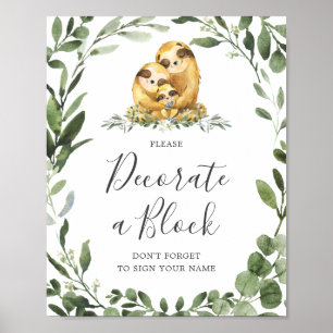 Babydusche der Sloth-Familie dekorieren ein Blockz Poster