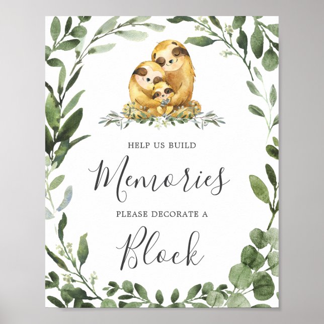 Babydusche der Sloth-Familie dekorieren ein Blockz Poster (Vorne)