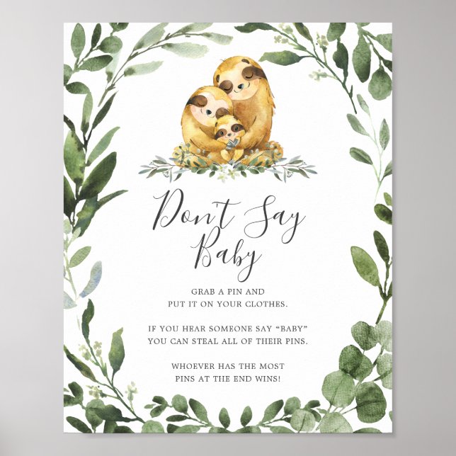 Babydusche der Sloth-Familie sagt kein Babyzeichen Poster (Vorne)