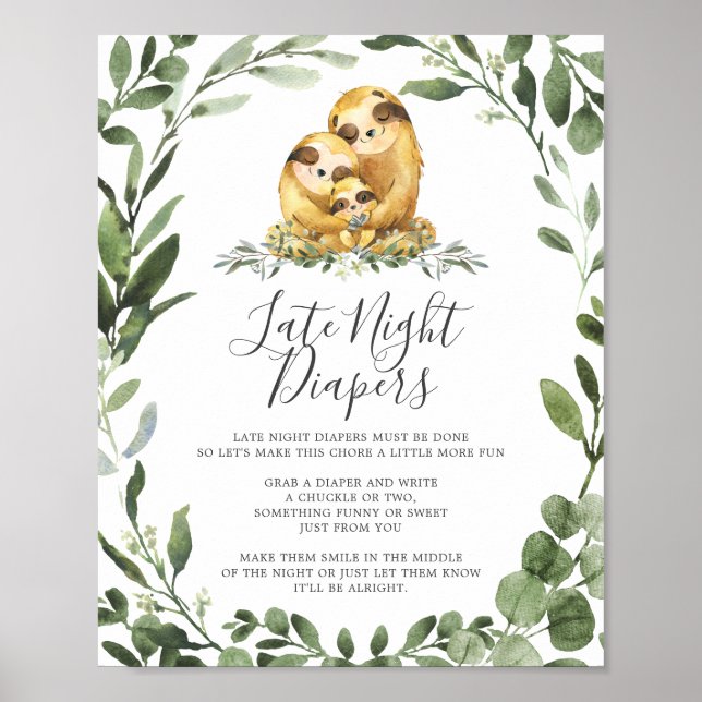 Babydusche der Sloth Family Spate Night Diapers si Poster (Vorne)