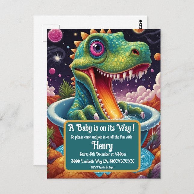 Babydusche Dino-Mite-Party-Design Postkarte (Vorne/Hinten)