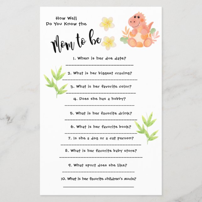 Babydusche Dinosaurier Wie gut Sie wissen, Karte (Vorne)