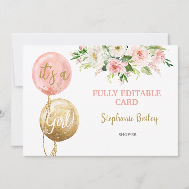 Babydusche Editier Girl Einladung (Vorderseite)