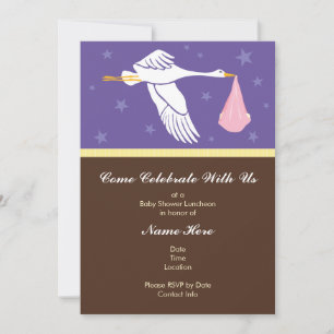 Babydusche Einladung 12x18 - Lila und braun