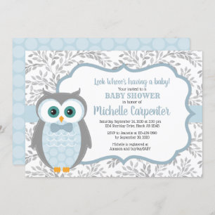 Babydusche Einladung Junge blau graue Waldfläche