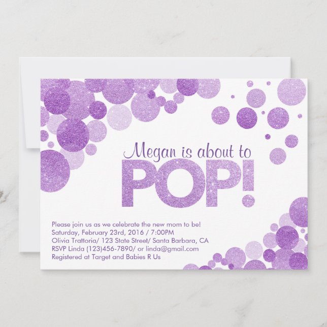 Babydusche Einladung Sie wird bald Pop! (Vorderseite)