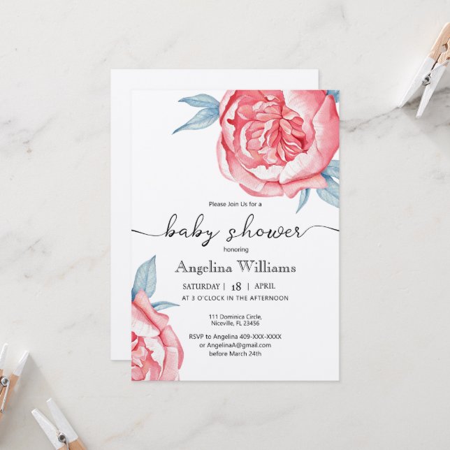 Babydusche Einladungen Blume (Vorderseite/Rückseite Beispiel)