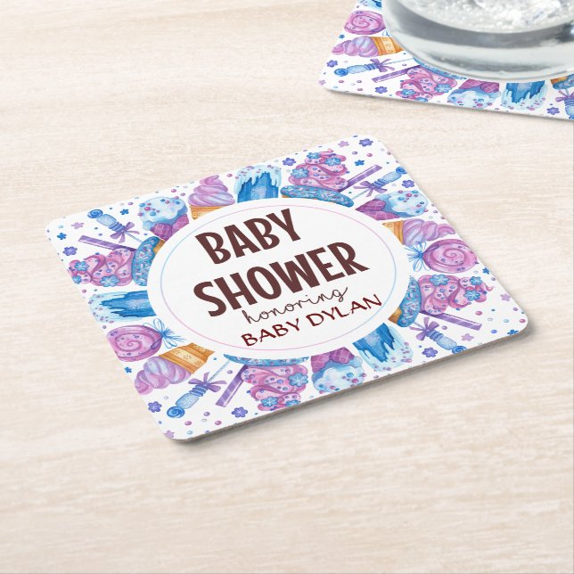 Babydusche Eiscreme Wasserfarben Kunst Rechteckiger Pappuntersetzer (angewinkelt)