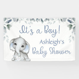 Babydusche Elefant ITS A BOY Botanical Blue Banner