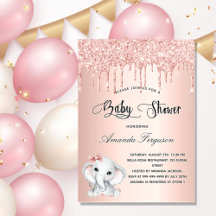 Babydusche Elefant Rose Gold Girl Glitzer Tropfen