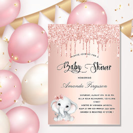 Babydusche Elefant Rose Gold Girl Glitzer Tropfen Einladung