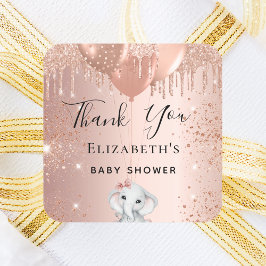 Babydusche Elefant Rose Gold Glitzer Ballons Quadratischer Aufkleber