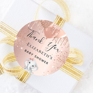 Babydusche Elefantenmädchen Rose Gold Glitzer Dank Runder Aufkleber