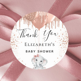 Babydusche Elefantenmädchen Rose Gold Glitzer Dank Runder Aufkleber