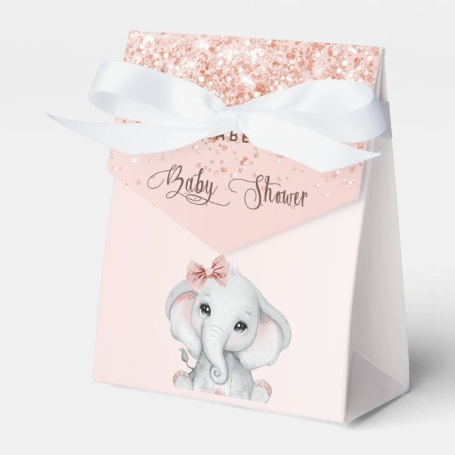 Babydusche Elefantenmädchen Rose Gold Glitzer Geschenkschachtel (Vorderseite)