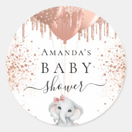 Babydusche Elefantenmädchen Rose Gold Glitzer Runder Aufkleber