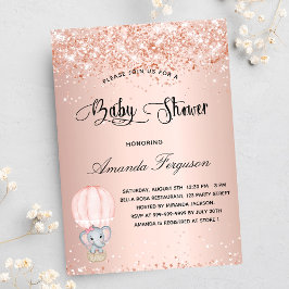 Babydusche Elefantenmädchen Rose Heißluftballon Einladungspostkarte