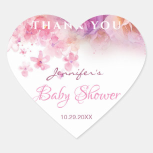 Babydusche Elegante Blume Rose Watercolor Herz-Aufkleber