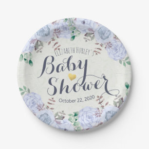 Babydusche Elegante Chic Blue Wassercolor Pappteller