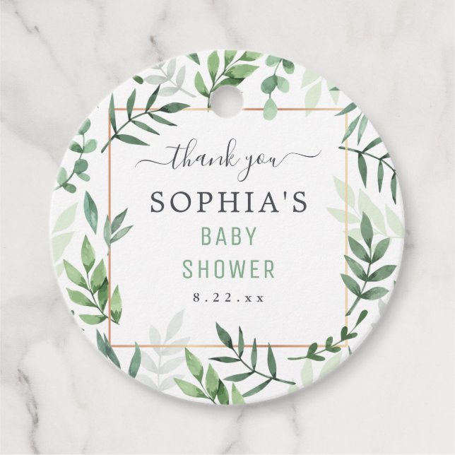 Babydusche Elegante Wasserfarbe Rustikal Botanisch Geschenkanhänger (Vorderseite)