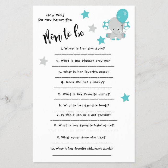 Babydusche Elephan Wie gut Sie die Karte kennen (Vorne)