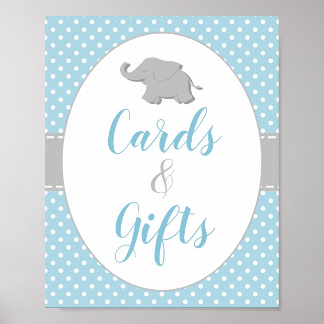 Babydusche Elephant Blue Cards & Gifts Schild (Vorne)
