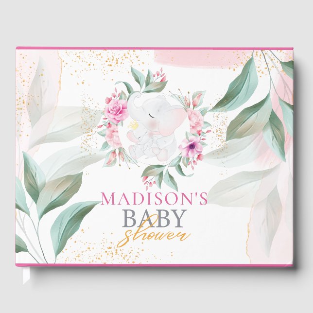 Babydusche Elephant Elegant Girl Personalisiert Gästebuch (Vorderseite)