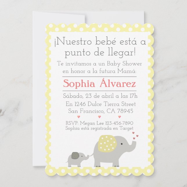 Babydusche Elephant/Invitación Elefantes Einladung (Vorderseite)