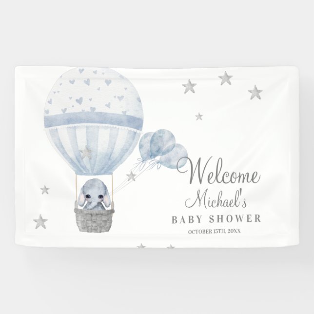 Babydusche Elephant mit Air Hot Balloon  Banner (Horizontal)