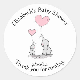 Babydusche Elephant Pink Balloon Danke für Ihre Un Runder Aufkleber