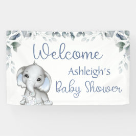 Babydusche Elephant Watercolor Botanical Blue Banner