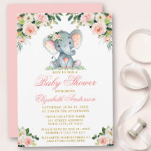 Babydusche Elephant Watercolor Pink Floral Gold