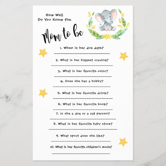 Babydusche Elephant Wie gut Sie wissen, Karte (Vorne)