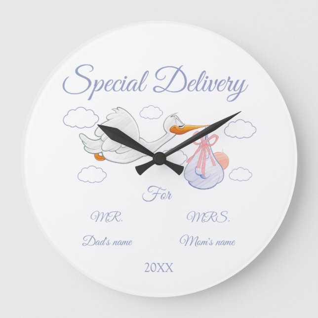 Babydusche, Eltern - zu - individuelles Geschenk - Große Wanduhr (Vorderseite)