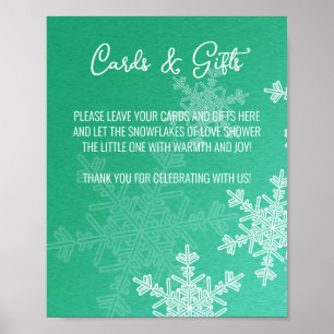 Babydusche Emerald Snowflakes Karten und Geschenkz Poster