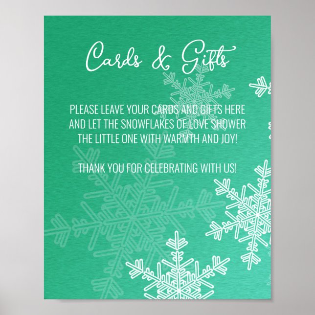Babydusche Emerald Snowflakes Karten und Geschenkz Poster (Vorne)