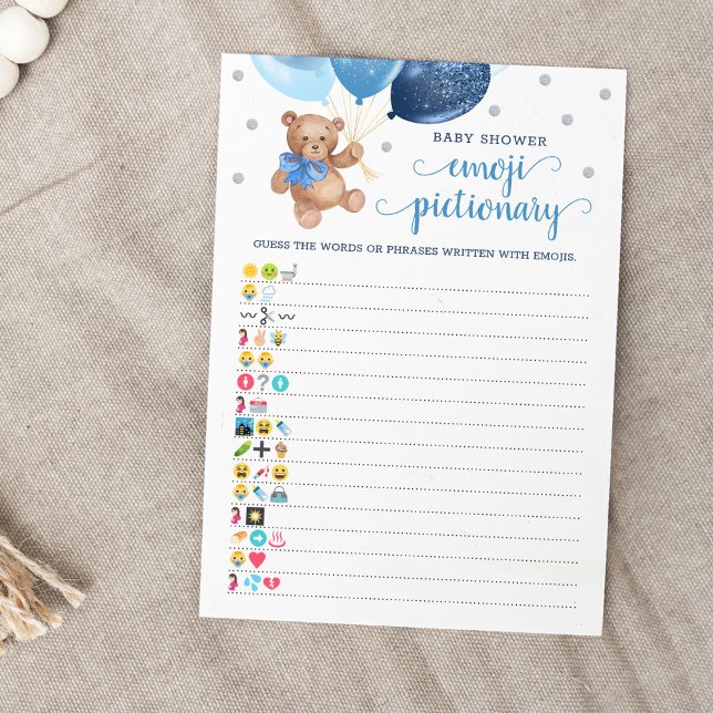 Babydusche Emoji Pictionary Game Teddy Bear Card Einladung (Von Creator hochgeladen)