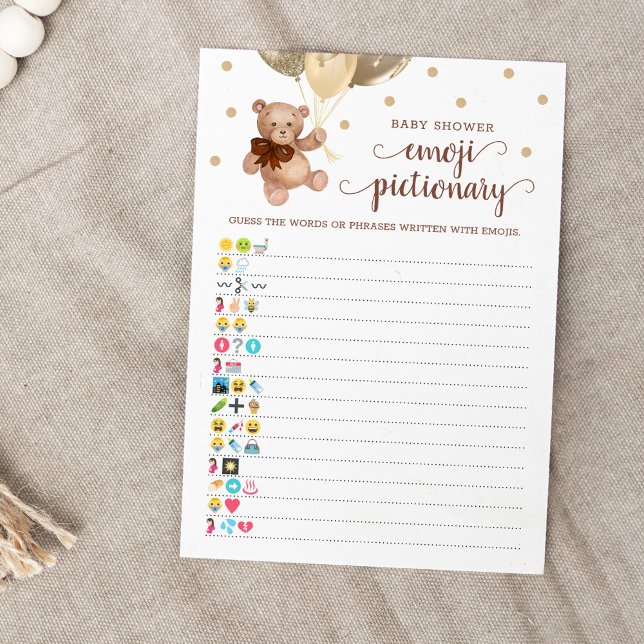 Babydusche Emoji Pictionary Game Teddy Bear Card Einladung (Von Creator hochgeladen)
