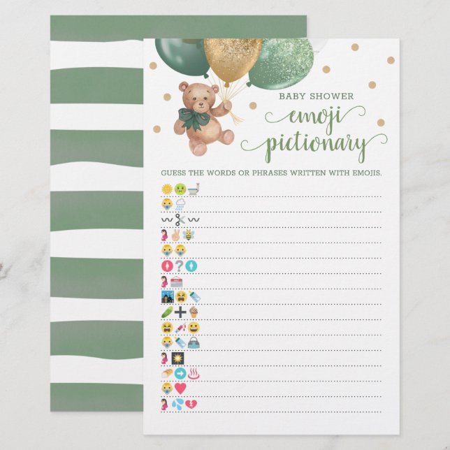 Babydusche Emoji Pictionary Game Teddy Bear Theme (Vorne/Hinten)