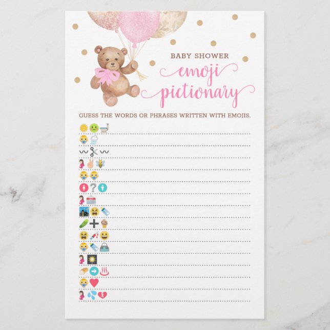 Babydusche Emoji Pictionary Game Teddy Bear Theme (Vorderseite)