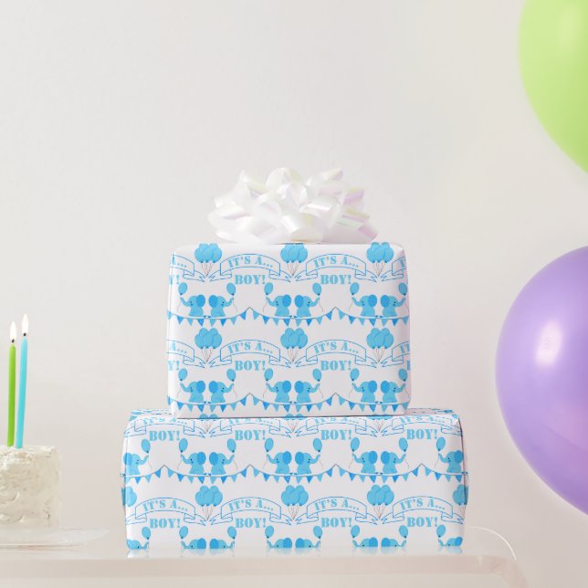 Babydusche Es ist ein Baby Blue Elephant Wrapping  Geschenkpapier (Partygeschenke)