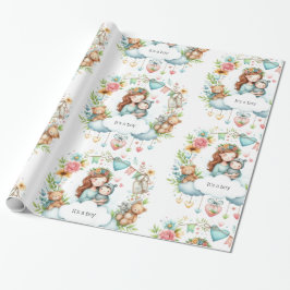 Babydusche Es ist ein blaues Faltpapier für Jungen Geschenkpapier