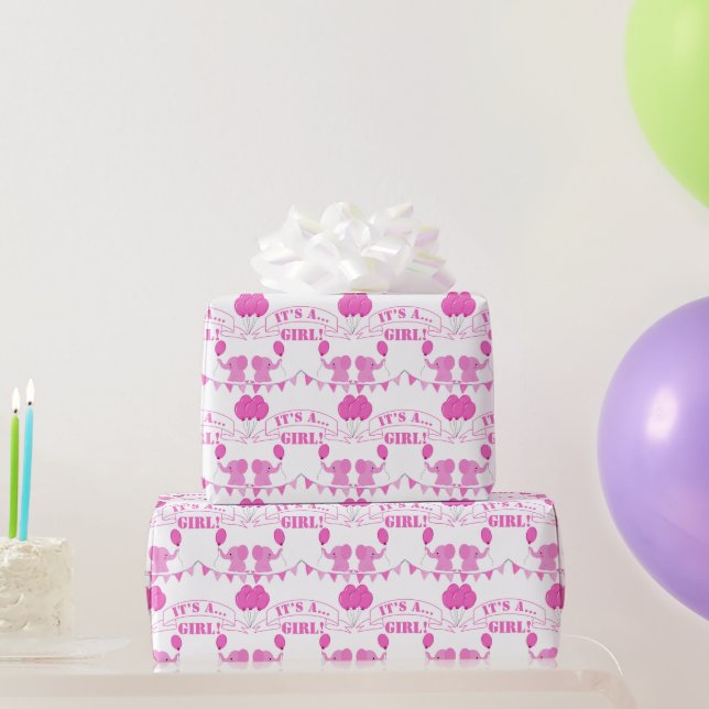Babydusche Es ist ein Girl-Pink-Elefant Geschenkpapier (Partygeschenke)