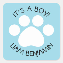 Babydusche - Es ist ein Junge - Print-Thema Paw Quadratischer Aufkleber