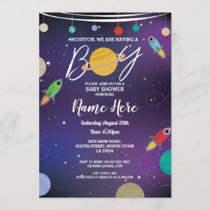 Babydusche Es ist eine Junge-Galaxy-Party-Rakete Einladung