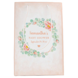Babydusche Eucalyptus Blätter Blumenkronen Peach Mittlere Geschenktüte